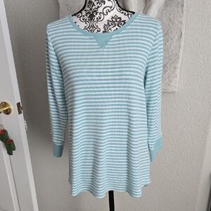 Calvin Klein Light Blue And Cream  Striped Long Sleeve Top